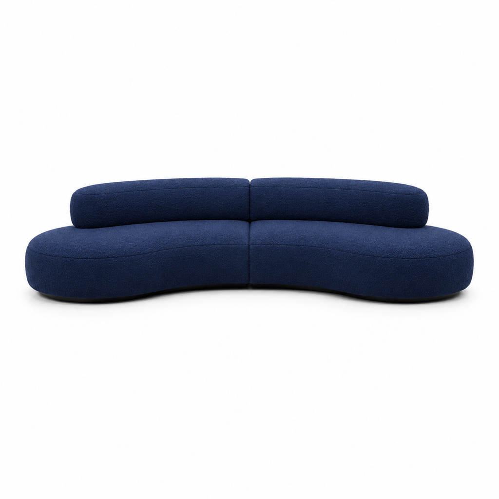 Canapé courbe en tissu bouclé bleu marine 4 places