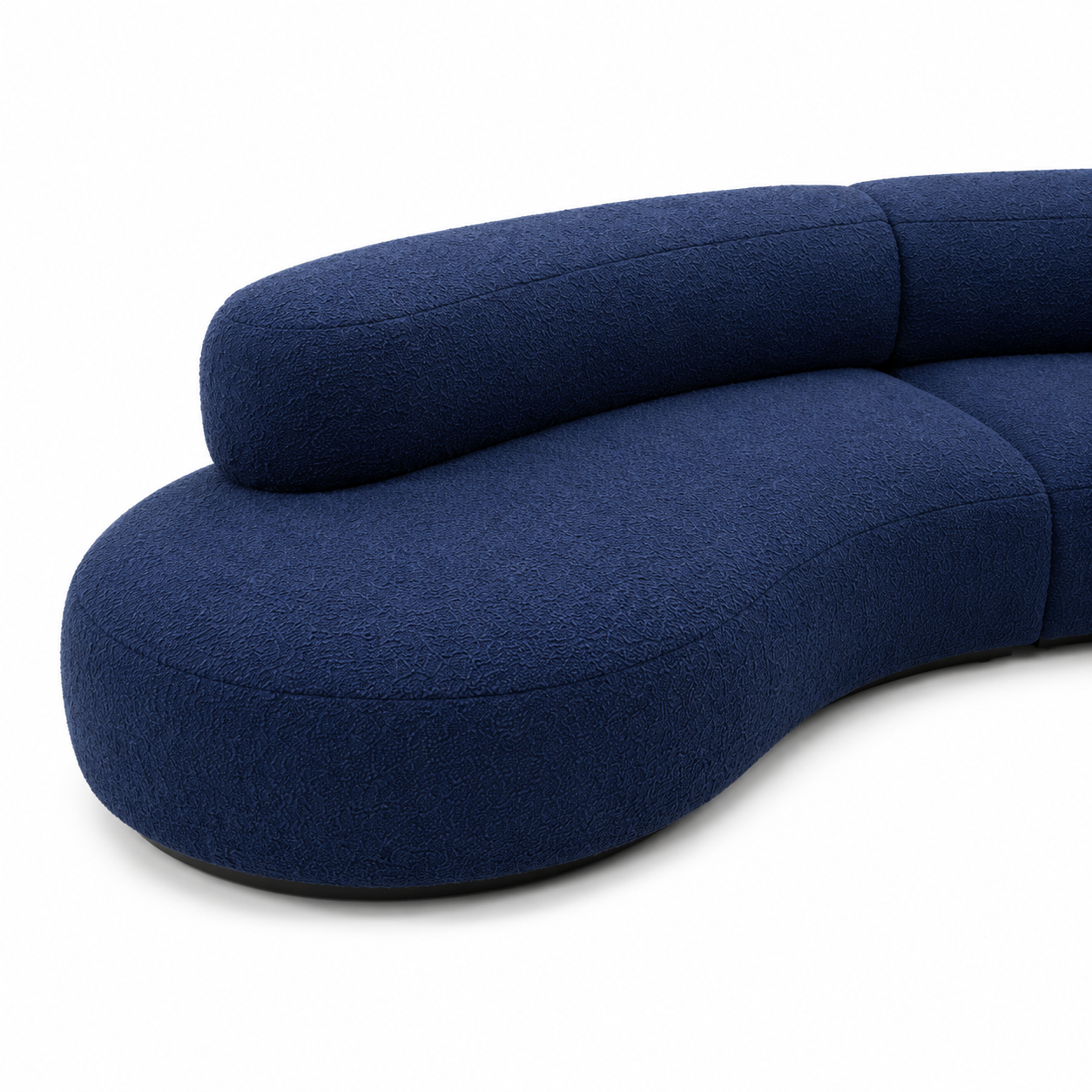 Canapé courbe en tissu bouclé bleu marine 4 places