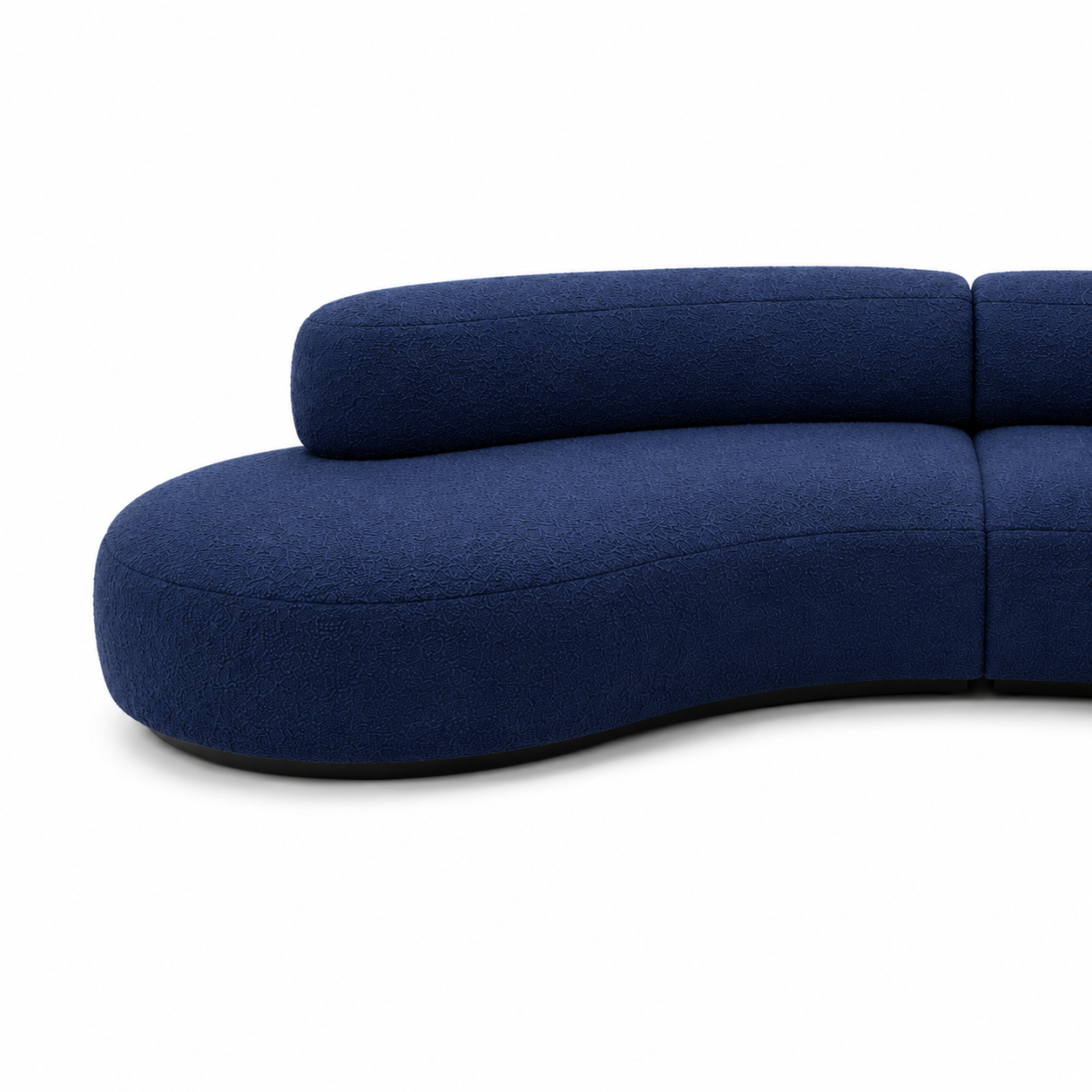 Canapé courbe en tissu bouclé bleu marine 4 places