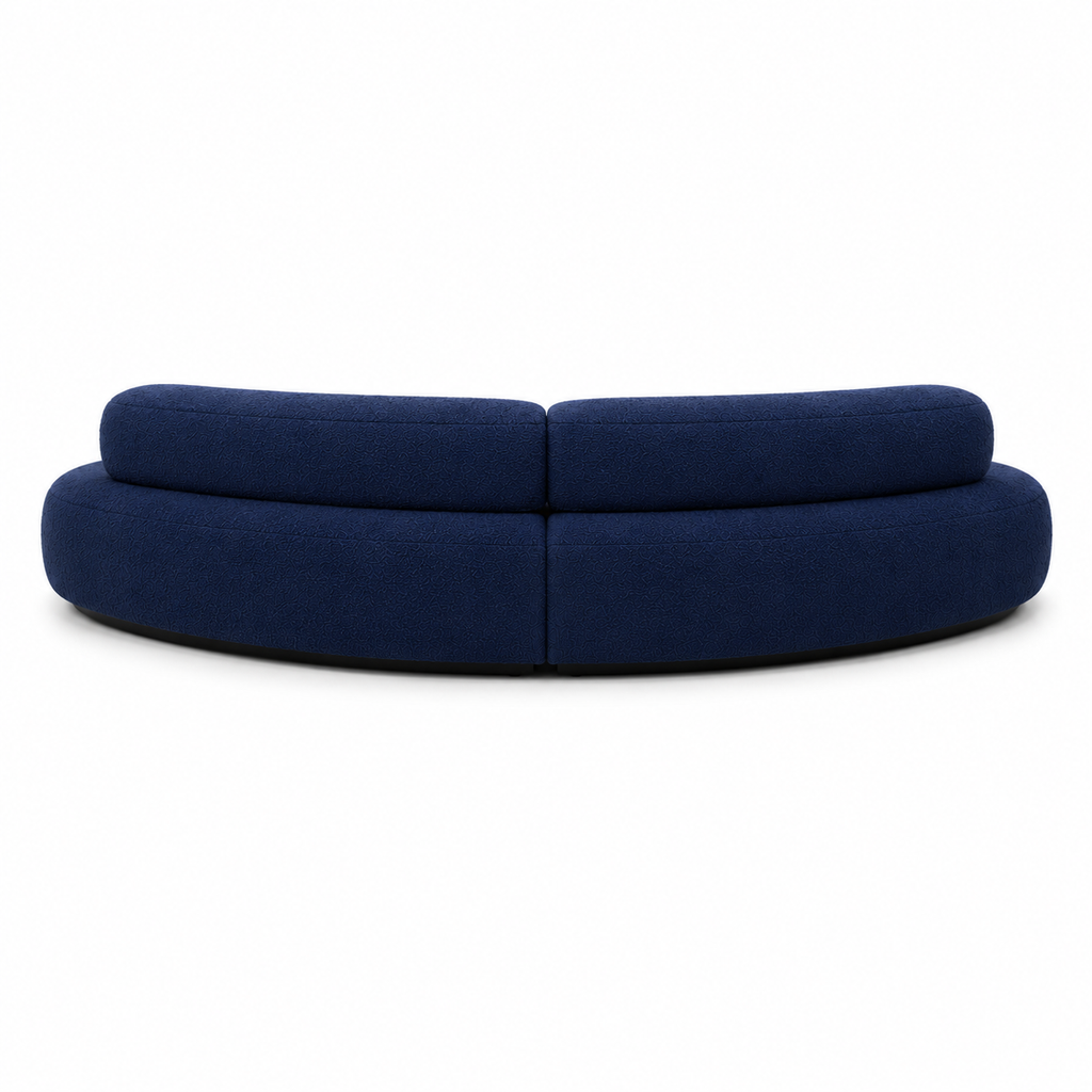 Canapé courbe en tissu bouclé bleu marine 4 places