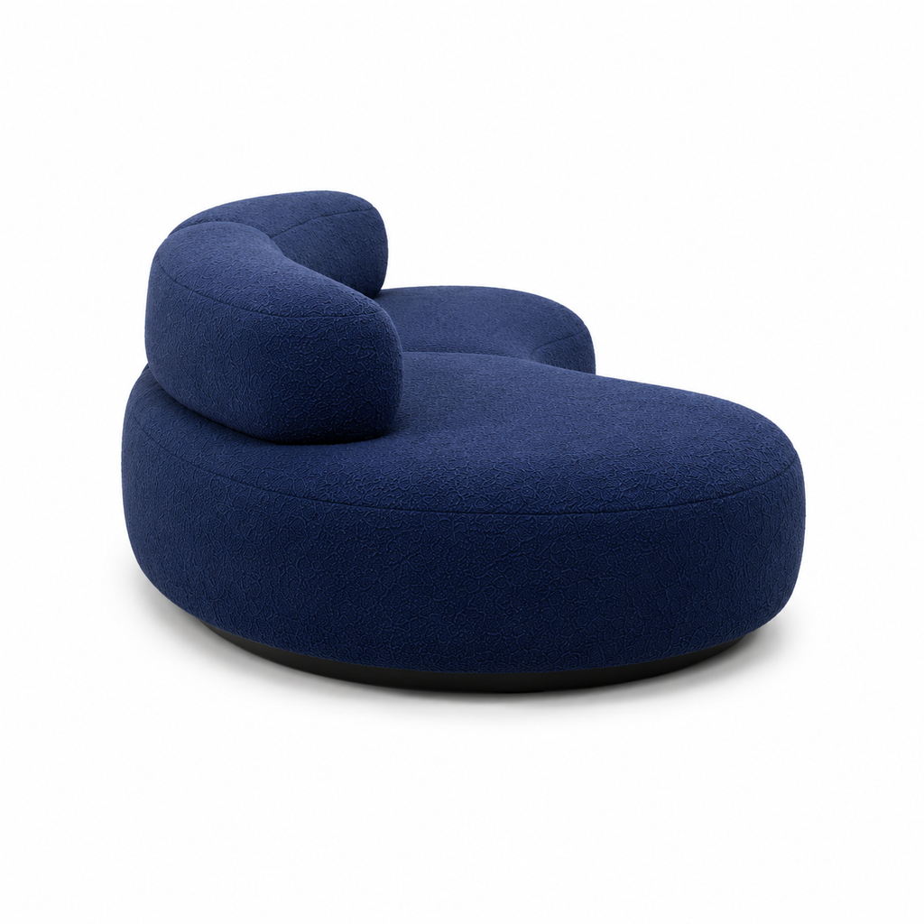 Canapé courbe en tissu bouclé bleu marine 4 places